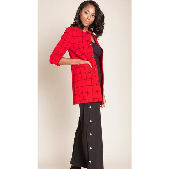 Patrizia Luca Of Milano Rayon Blend Knit Sweater Blazer Size Small. Red/Black. - Picture 1 of 7